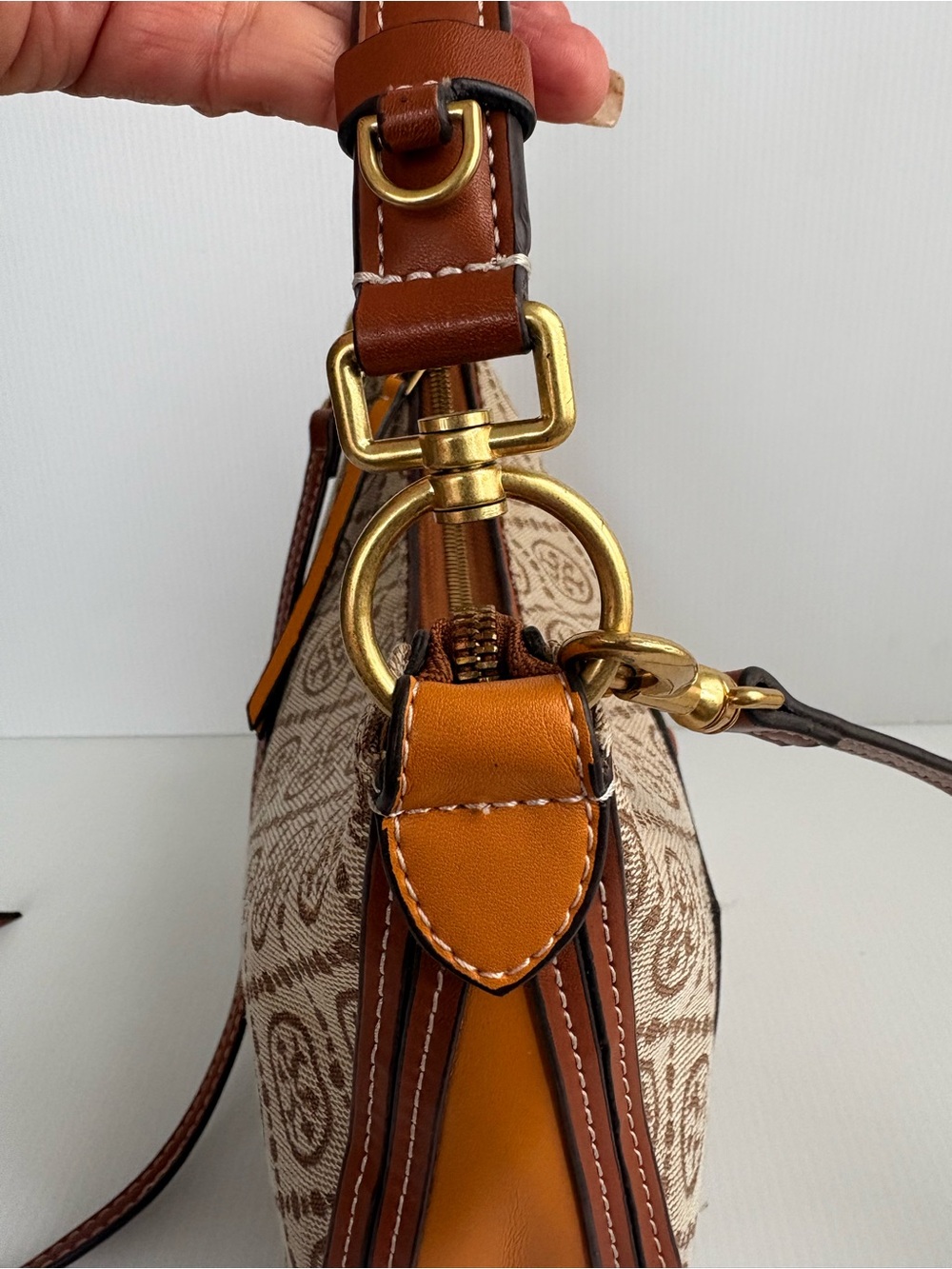Tory Burch Crescent Crossbody Bag tan brown Color Handbag small  EUC - Picture 6 of 17
